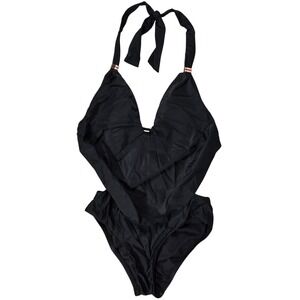 Bar‎ III Solid Womens Cowlneck One-Piece Swimsuit in Black XS